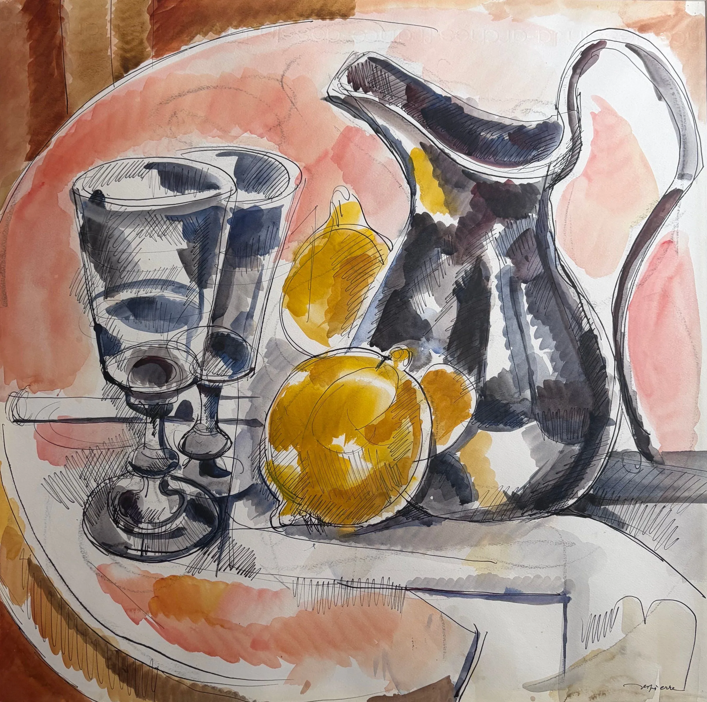 Citrons et verres, vers 1980